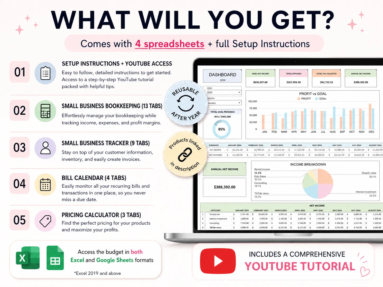 The Ultimate Small Business Bundle: Whats included 4 spreadsheets